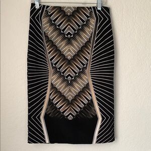 Worthington Geometric Black Brown Chevron Pencil Skirt Zip Lined Size 8